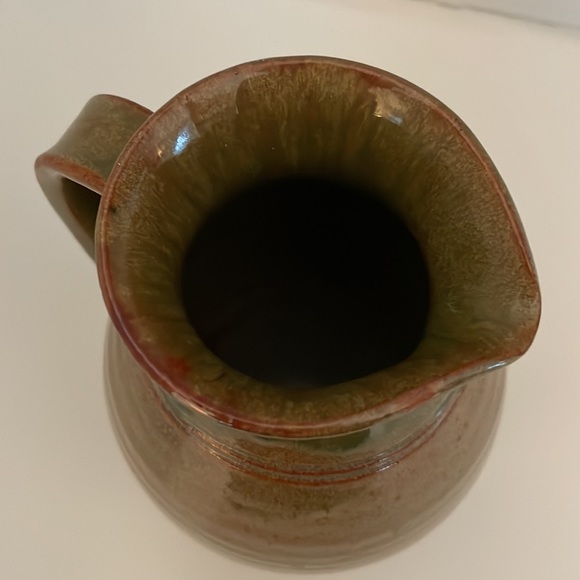 Sturbridge Village, handmade pitcher in browns and green with shiny glaze. Nice! - Picture 9 of 14